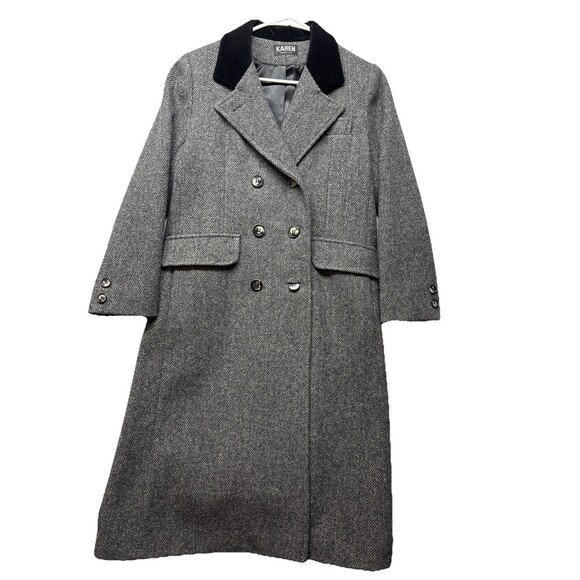 Vintage Karen 100% Wool Herringbone Trench Coat Womens Small 1970s Union Made - Picture 1 of 8